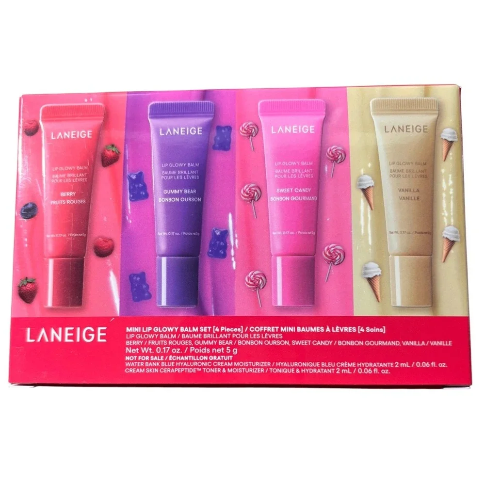 LANEIGE Mini Lip Glow Balm Set 4 Pieces Berry Gummy Bear Sweet Candy Vanilla NEW